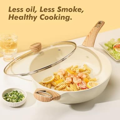 SENSARTE Ceramic Nonstick Frying Pan Skillet with Lid, 12 Inch Large Deep Frying Pan, 5 Qt Saute Pan, Induction Pan, Healthy Non Toxic Cooking Pan with Helper Handle, PFOA PFAS PTFE Free - Image 7