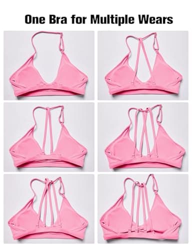 YEOREO Workout Sports Bras for Women Padded Strappy Open Back Gym Bra Light Impact Criss Cross Yoga Crop Top Candy Powder S - Image 6