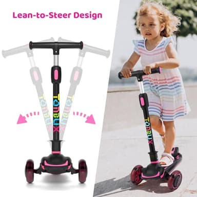 TONBUX Kids Scooter, Light Up 3 Wheel Kick Scooters for Kids 3-12, Folding Scooters with Adjustable Height - Toddler Scooter Lean-to-Steer & Widen Anti-Slip Deck - Rose Purple - Image 5
