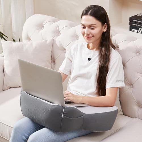 cooloo8 Lap Desk, Laptop Lap Desk Lap Desk with Cushion, Laptop Pillow for Lap, Portlands Portable Desk Pad, Gaming Pillow Work Pillow for Bed, Couch, Car(White Gray) - Image 1