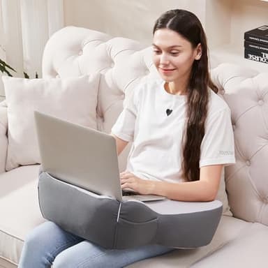 cooloo8 Lap Desk, Laptop Lap Desk Lap Desk with Cushion, Laptop Pillow for Lap, Portlands Portable Desk Pad, Gaming Pillow Work Pillow for Bed, Couch, Car(White Gray) - Image 1