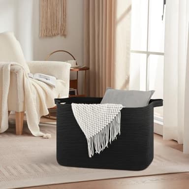 OIASKET 118L Extra Large Blanket Basket, 24.8"x17.7"x16.2" Woven Rope Baskets for Storage, Nursery Blanket Storage for Living Room, Toy Basket with Handle Organizing Comforter Cushions Pillows, Black - Image 7