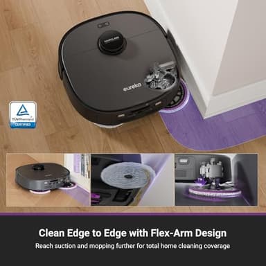 Eureka J15 Pro Ultra Robot Vacuum and Mop with Self Emptying Base, 16,200 Pa Suction, Flex-Arm Design Mop, Auto Mop Hot Water Washing & Hot Air Drying, Anti-Tangle, AI Obstacle Avoidance, Black - Image 6