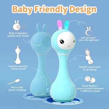 alilo Smarty Bunny Baby Rattle Musical Light Up Toys, Infants Newborns Baby Toys 0-3-6-12-18-24 Months,1 Year Old Boy Girl Gifts, 4 Music Modes and Color Recognition Function with 9 Color Card - Image 5
