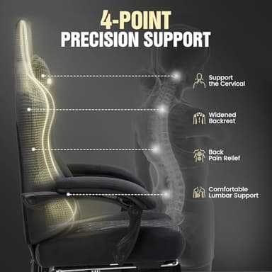 GTPLAYER Gaming Chair Fabric with Pocket Spring Cushion, High Back Computer Office Chair with Headrest & Lumbar Support, Ergonomic Video Swivel Game Chair with Footrest for Adults Black - Image 7