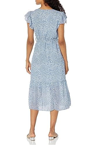 PRETTYGARDEN Women's Summer Floral Boho Dress Wrap V Neck Short Sleeve Ruffle A-Line Flowy Maxi Wedding Guest Dresses (Light Blue,X-Large) - Image 2