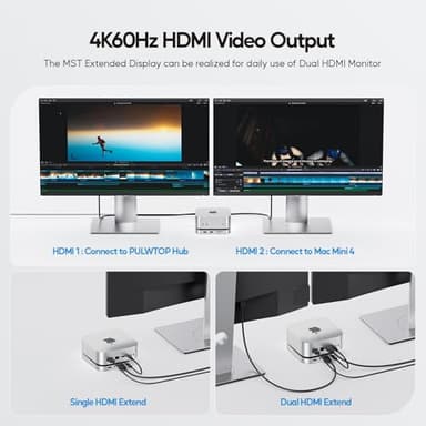 PULWTOP Mac mini M4 Dock with 4TB M.2 SSD Enclosure (SSD NOT Included), Mac mini M4/ M4 Pro Hub Stand with HDMI 4K@60Hz, 2024 MacMini USB C Hub Accessories, 3 USB A 2.0, SD/TF, 3.5mm Audio - Image 6