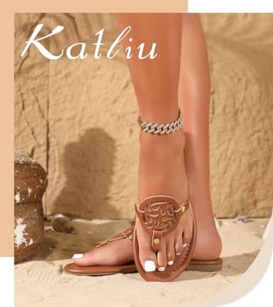 katliu Women's Flat Sandals Flip Flop Sandals Comfortable Dressy Thong Sandals Brown 10 - Image 3