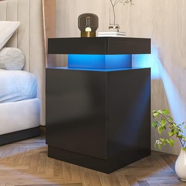 oneinmil Nightstand Set of 2 with LED Lights,Night Stand with Storage Cabinet for Bedroom,Bedside Table with LED, Black - Image 3