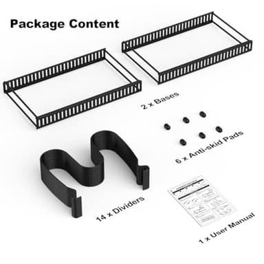Housolution Pot and Pan Organizer Rack for Cabinet, Expandable Pot Lid Organizer Holder with 14 Adjustable Dividers, Fully Expanded Size 22.83" W x 7.09" D x 7.09" H, Black - Image 7