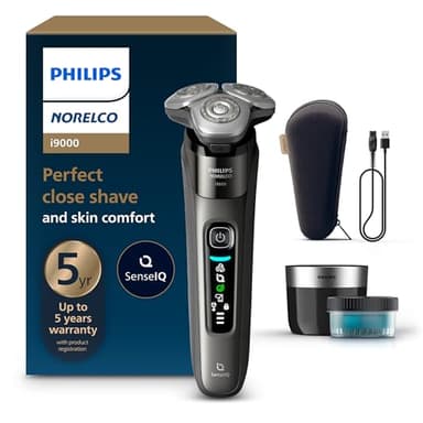 Philips Norelco Shaver i9000, Wet & Dry Electric Shaver, Dark Slate, SenseIQ Technology, Triple Lift & Cut System, 360 Rotating Dual SteelPrecision Precision Blades, Quick Clean Pod, X9002/82 - Image 1