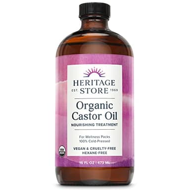 HERITAGE STORE Organic Castor Oil - Glass Bottle - Nourishing Treatment for Hair and Skin - Eyelash Serum for Eyelashes, Brows, Castor Oil Packs - Cold Pressed, Hexane Free, Vegan 16oz - Image 1