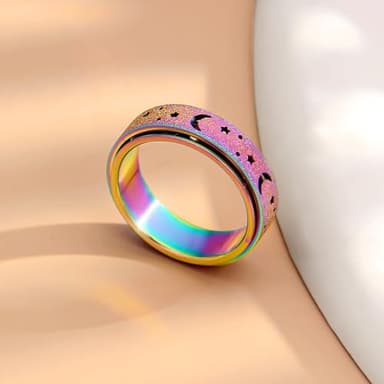 LuckyAmor Anxiety Ring for Women Spinner Rings:Rotating Rings Stainless Steel 6mm Moon Star Anxiety for Men Band Jewelry Gift for Women Size 6 7 8 9 10 - Image 5