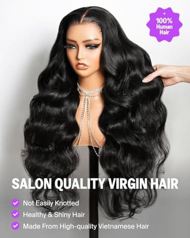 Megalook hair Glueless 13x6 Body Wave Lace Front Wigs Human Hair Pre Plucked Pre Cut Ear-To-Ear Frontal Wigs Human Hair 220% Density Wear and Go Glueless Drawstring Wig Human Hair 20 Inch - Image 2