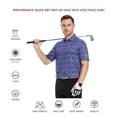 Men's Golf Shirts Dry Fit Short Sleeve Print Performance Moisture Wicking Patterned Polo Shirt for Men Navy Patriotic Firework - Image 5