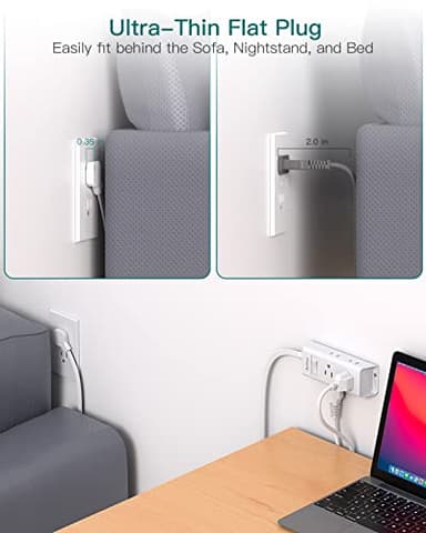 Cruise Essentials - Flat Plug Power Strip, Addtam 5 ft Ultra Flat Extension Cord with 6 Outlets Extender, No Surge Protector for Cruise Ship, Travel, Dorm, Home Office, ETL Listed - Image 2