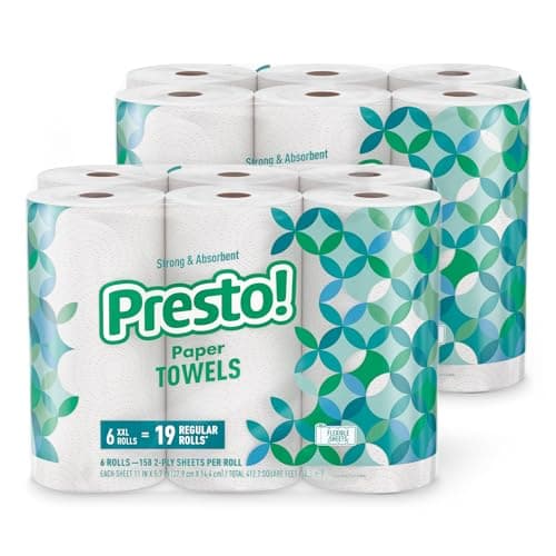Amazon Brand - Presto! Flex-a-Size Paper Towels, 158 Sheet Huge Roll, 12 Rolls (2 Packs of 6), Equivalent to 38 Regular Rolls, White - Image 1