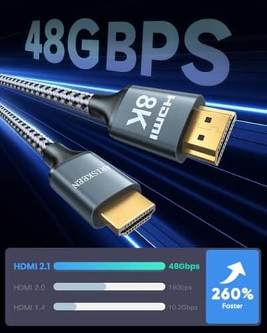 ARISKEEN 8K HDMI Cable 50FT, 48Gbps High Speed HDMI 2.1 Cable, 8K 60Hz, 4K 120Hz 144Hz Support for HDR 10, HDCP 2.2 2.3, eARC, DTS:X, Braided HDMI Cord Compatible with Laptop/HDTV/Monitor - 50 Feet - Image 2