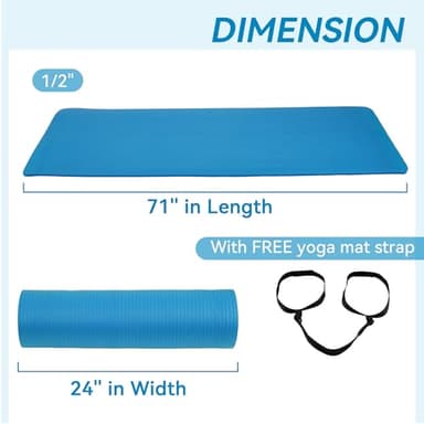 Fitvids All Purpose 1/2-Inch Extra Thick High Density Anti-Tear Exercise Yoga Mat with Carrying Strap, Blue - Image 2