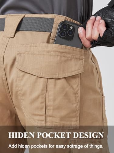 CNBQDD Work Pants for Men Construction Ripstop Cargo Tactical Pants Waterproof Lightweight Hiking Outdoor Pants with Pockets Khaki 44Wx34L - Image 5