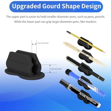 Biottro Adhesive Pen Pencil Holder for Desk Wall, 12PCS Marker Holder for Whiteboard Silicone Pen Holder for Clipboard Office Essentials Teacher Supplies (12PCS Black) - Image 3
