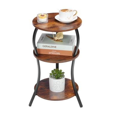 Vintage Small Round Side Table, 3-Tier Slim Waist Circular End Table with Storage Shelf, Compact Tea Sofa Table, Round Corner Coffee Table Nightstand for Living Room Bedroom Small Spaces,Rustic Brown - Image 1