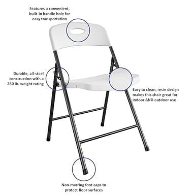 COSCO Solid Resin Folding Chair, 4-Pack, White - Image 6
