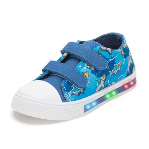 FUNCOO PLUS Kids Light Up Shoes Toddler Canvas Sneakers with Hook and Loop for Boys, Shark, Toddler Size 10 - Image 1