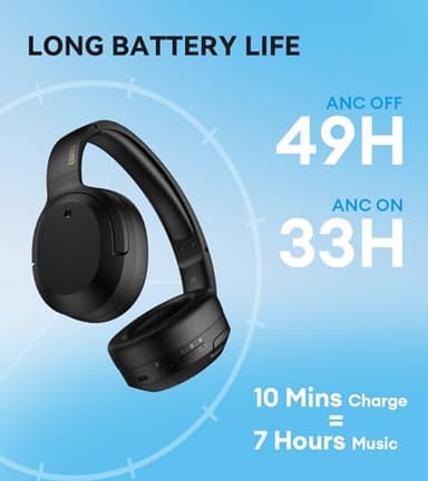 Edifier W820NB Plus Hybrid Active Noise Cancelling Headphones - LDAC Codec - Hi-Res Audio Wireless & Wired - Fast Charge - 49H Playtime - Over Ear Bluetooth V5.2 Headphones- Black - Image 7