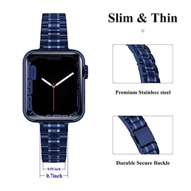 CSJCUBIC Metal band Compatible with Apple Watch Band 38mm 40mm 41mm 42mm 44mm 45mm for women, Slim and Thin Stainless Steel Replacement Adjustable Wristband for iWatch Series 7654321SE (Blue, - Image 3