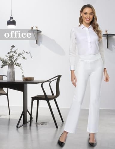 Tapata Women's 28''/30''/32''/34'' High Waist Stretchy Bootcut Dress Pants Tall, Petite, Regular for Office Business Casual White,L - Image 8