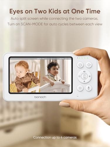 bonoch 4.3" Baby Monitor with 2 Cameras, 720p Split Screen Monitor with Camera and Audio, 28hour Battery, Video Baby Monitor No WiFi, VOX Mode, 2 Way Audio, Auto Night Vision, 2X, 3X, 4X Zoom - Image 3