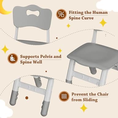 Pterying Kids Table and 2 Chairs Set, Height Adjustable Toddler Table and Chair Set, 23.6" L x 23.6" W Children Multi-Activity Table for Ages 2-8, Graffiti Desktop, Daycare, Classroom, Home (Grey) - Image 4