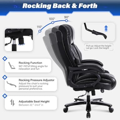 Big and Tall Office Chair 650lbs Heavy Duty Executive Chair with Adjustable Lumbar Support, Wide Seat, Ergonomic High-Back Leather Desk Chair for Heavy People - Image 4