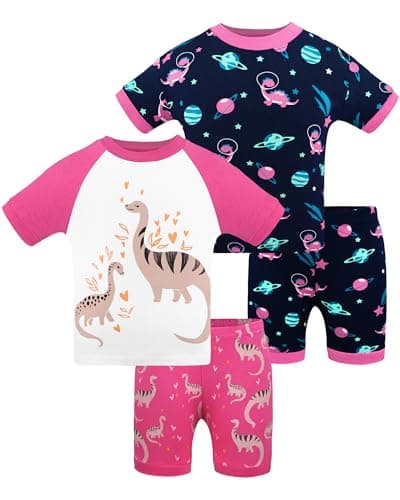 DAUGHTER QUEEN Girls Pajamas 18-24 Months Summer PJs Dinosaur Pj Sets Baby Toddler 100% Cotton Short Sleeve Jammies Space Sleepwear Sleeping Clothes 18m/Mo 24m/Mth - Image 1