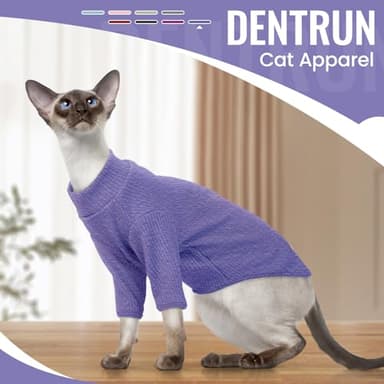 DENTRUN Sphynx Hairless Cats Shirt Pullover Kitten T-Shirts, Breathable Cat Wear Turtleneck Sweater Adorable Cat's Clothes Vest Pajamas Jumpsuit - Image 8