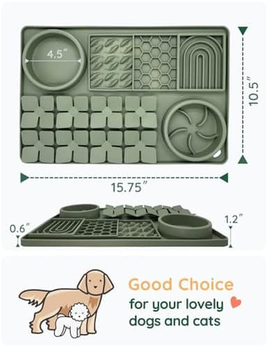 Evenco Slow Feeder Bowl, Silicone Lick Mat with Suction Cups for Dog Cat, Snuffle Mat for Pet Smell Training, Puzzle Toys for Bored Puppy, Interactive Sniff Mat for Slow Eating & Keep Busy, Dark Green - Image 2