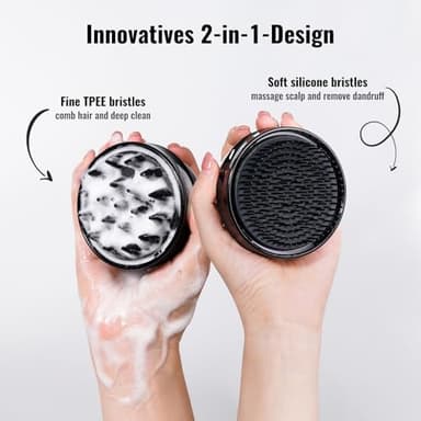 SHINLEA 2 in 1 Scalp Massager Hair Growth,Scalp Scrubber with Soft Silicone Bristles for Dandruff Removal,Shampoo Brush for Exfoliation,Head Massager for Both Wet and Dry Use (Black) - Image 2