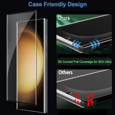 3 Pack HD Clear Tempered Glass Screen Protector for Samsung Galaxy S23 Ultra 5G, Fingerprint Unlock, 3D Curved, Scratch Resistant, Bubble-Free - Image 7