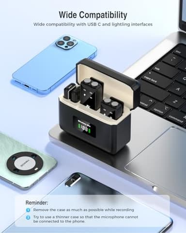 PQRQP Wireless Microphone for iPhone, iPad, Android(Lightning/USB C), Dual Microphones 20 H Battery Life, Mini Microphone, Cordless Double Mics for Video Recording, YouTube, TikTok, 164FT - Image 6