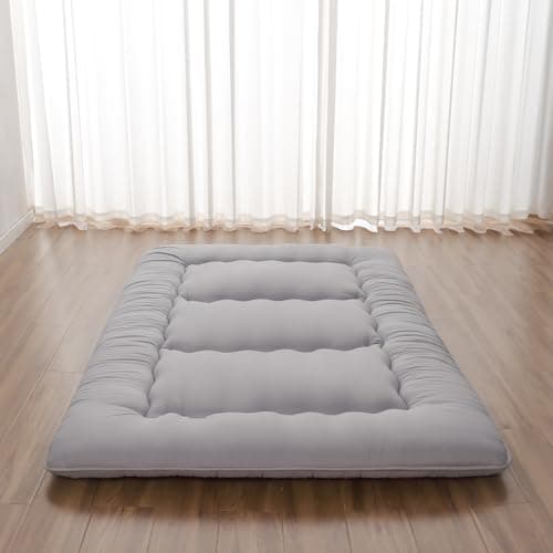 Zelladorra Japanese Floor Mattress, Futon Mattress with Storage Bag and Washable Cover, Roll Up Tatami Mat Suitable for Guest Room, Grey, Queen - Image 1