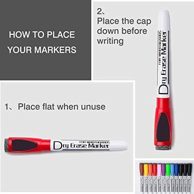 Volcanics Magnetic Dry Wipe Pens Dry Erase Markers With Eraser Cap Low Odor Fine Tip Whiteboard Pens Pack of 12,10 Colors - Image 4