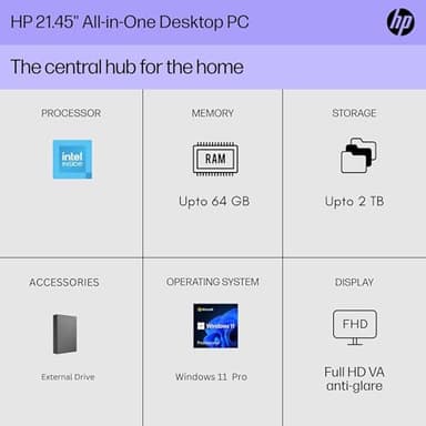 HP 22" All-in-One Desktop PC • Full HD Display • 16GB RAM • 1TB Storage (512GB SSD and 512GB External) • Intel Ultra-efficient Processor • Type-C • Mouse and Keyboard Included • Windows 11 Pro - Image 5
