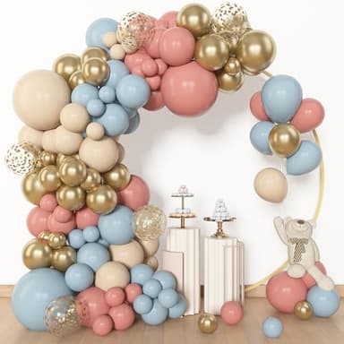 Amandir 153pcs Pink Blue Balloon Garland Arch Kit, Different Sizes 18 12 10 5 inch Dusty Pink Blue Nude Latex Metallic Confetti Gold Balloons for Gender Reveal Neutral Bear Baby Shower Decorations - Image 4