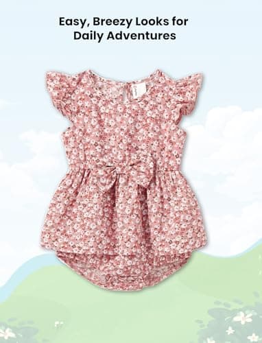 PATPAT Family Matching Outfits - Mommy and Me Dresses Matching Set Casual Boho Dusty Ruffle Sleeve Romper Dress for Newborn Pink Floral for Baby Girl 3-6 Month - Image 3