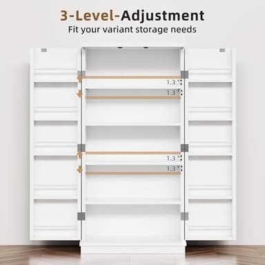 Shintenchi Kitchen Pantry Cabinet,5 - Layer Storage Cupboard with Adjustable Shelves for Organizing and Storing Food Items,47'' Versatile Buffet Sideboard for Kitchen, Bathroom and Laundry,White - Image 6