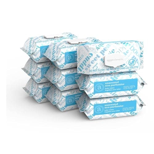 Amazon Elements Baby Wipes, Unscented, 810 Count, Flip-Top Packs - Image 1