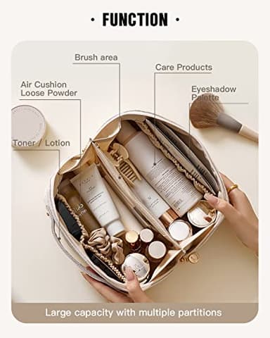 EACHY Travel Makeup Bag, Large Capacity Cosmetic Bags for Women, Waterproof Portable Open Flat Toiletry Bag Make up Bag with Divider and Handle, Gifts for Women (White-4, Medium) - Image 2