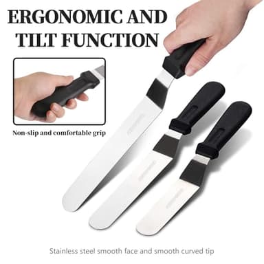 3PCS Angled Icing Spatula Set, 6"+8"+10"Offset Spatulas for cake decorating,Stainless Steel Offset Spatula Cake Decorating Spatula Set for Icing,Frosting Smooth Cake - Image 6