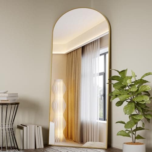 Koonmi Arched Full Length Mirror, 71"x26" Full Body Floor Mirror Standing Hanging or Leaning Wall, Full Body Mirror with Stand, Aluminum Alloy Thin Frame for Bedroom Living Room, Gold - Image 1